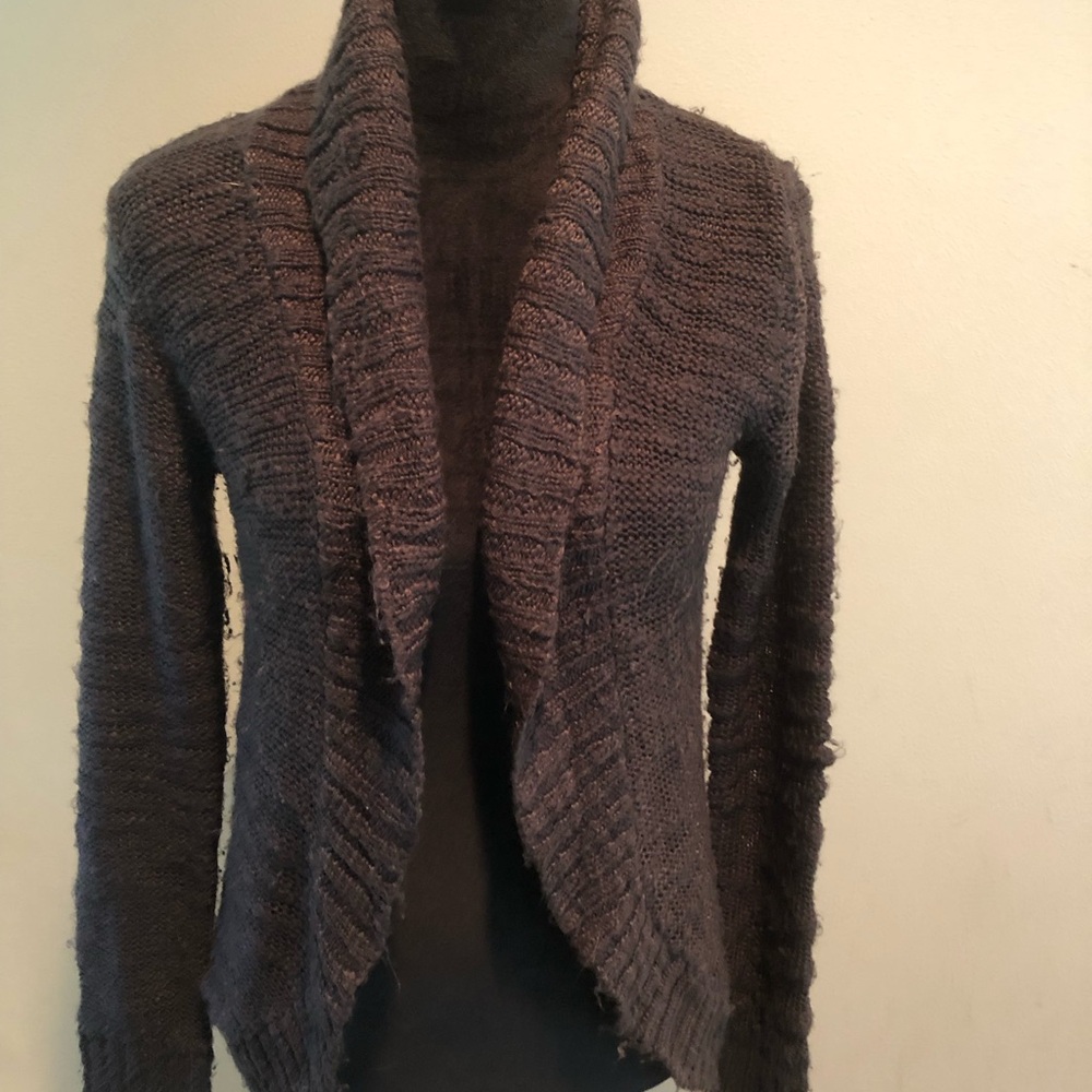 Element Brown Draped Cardigan Sweater with Waterfall Hem